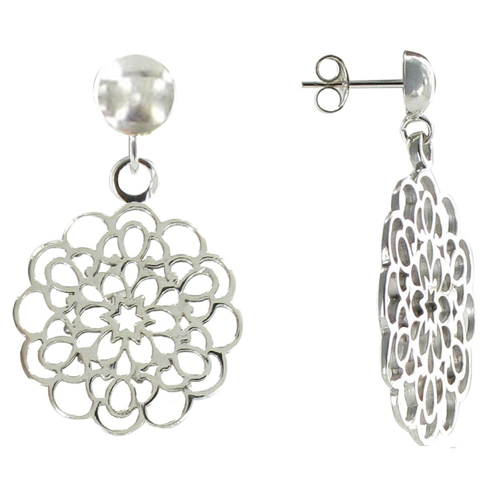 LES POULETTES BIJOUX Boucles d'Oreilles Argent Fleur Arabesque