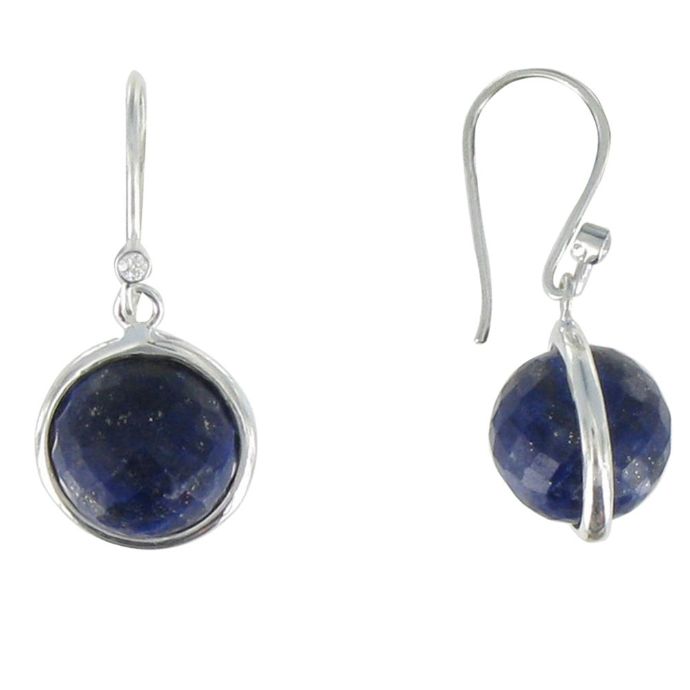 LES POULETTES BIJOUX - Boucles d'Oreilles Crochet Argent Sphère de Lapis Lazuli
