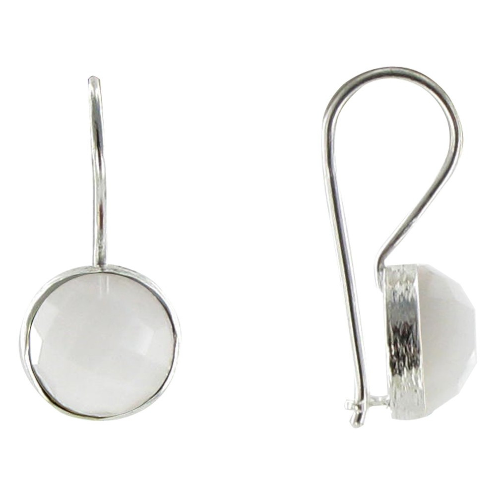 LES POULETTES BIJOUX Boucles d'Oreilles Argent Crochet et Agate Blanche Facettée