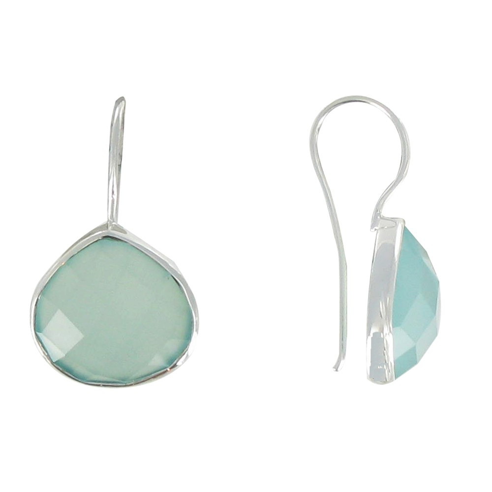 LES POULETTES BIJOUX V Boucles d'Oreilles Crochet Argent Grosse Goutte de Calcédoine