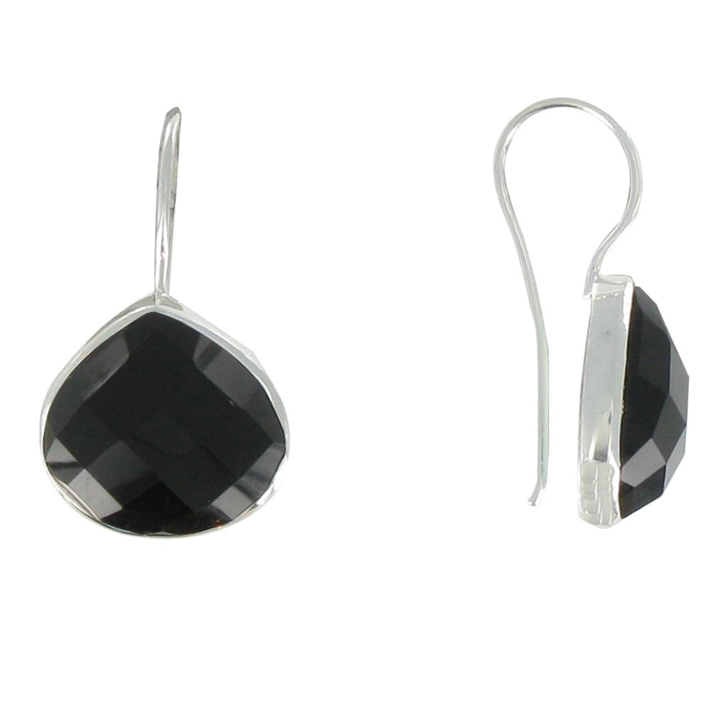 LES POULETTES BIJOUX Boucles d'Oreilles Crochet Argent Goutte d'Onyx Noir Facetté