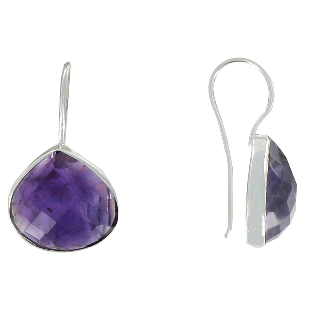 LES POULETTES BIJOUX Boucles d'Oreilles Crochet Argent 925 Goutte d'Améthyste Facetté