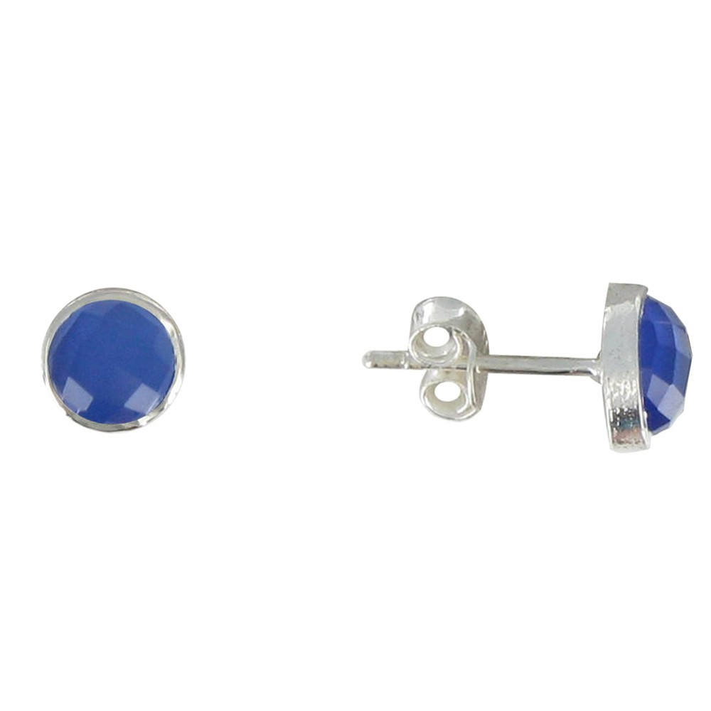 LES POULETTES BIJOUX V Boucles d'Oreilles Argent Puces Demi-Sphère de Calcédoine Ble