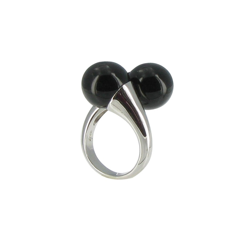 LES POULETTES BIJOUX V Bague Argent Toi et Moi Onyx Noir - taille 50