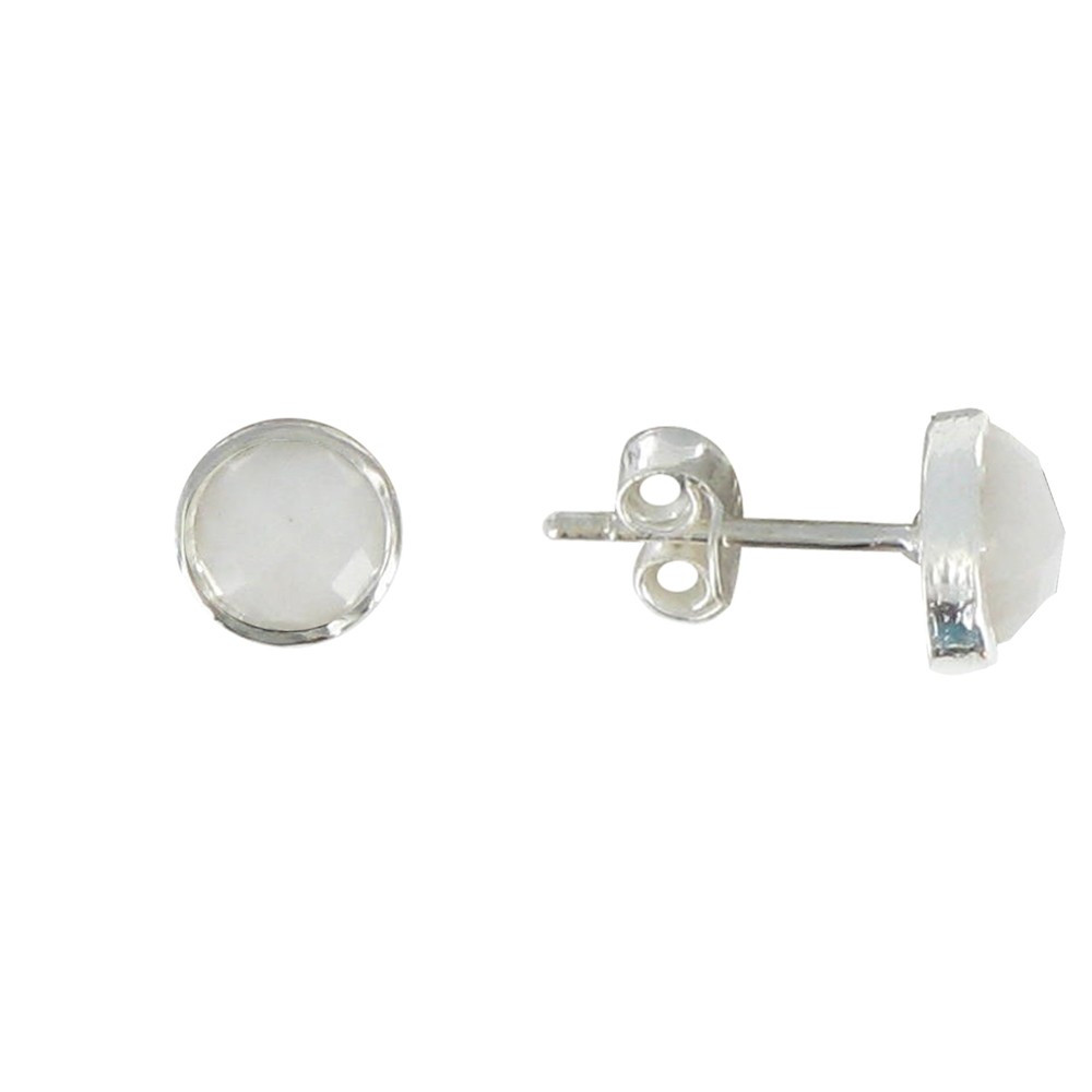 LES POULETTES BIJOUX Boucles d'Oreilles Argent Puces Demi-Sphère d'Agate Blanche