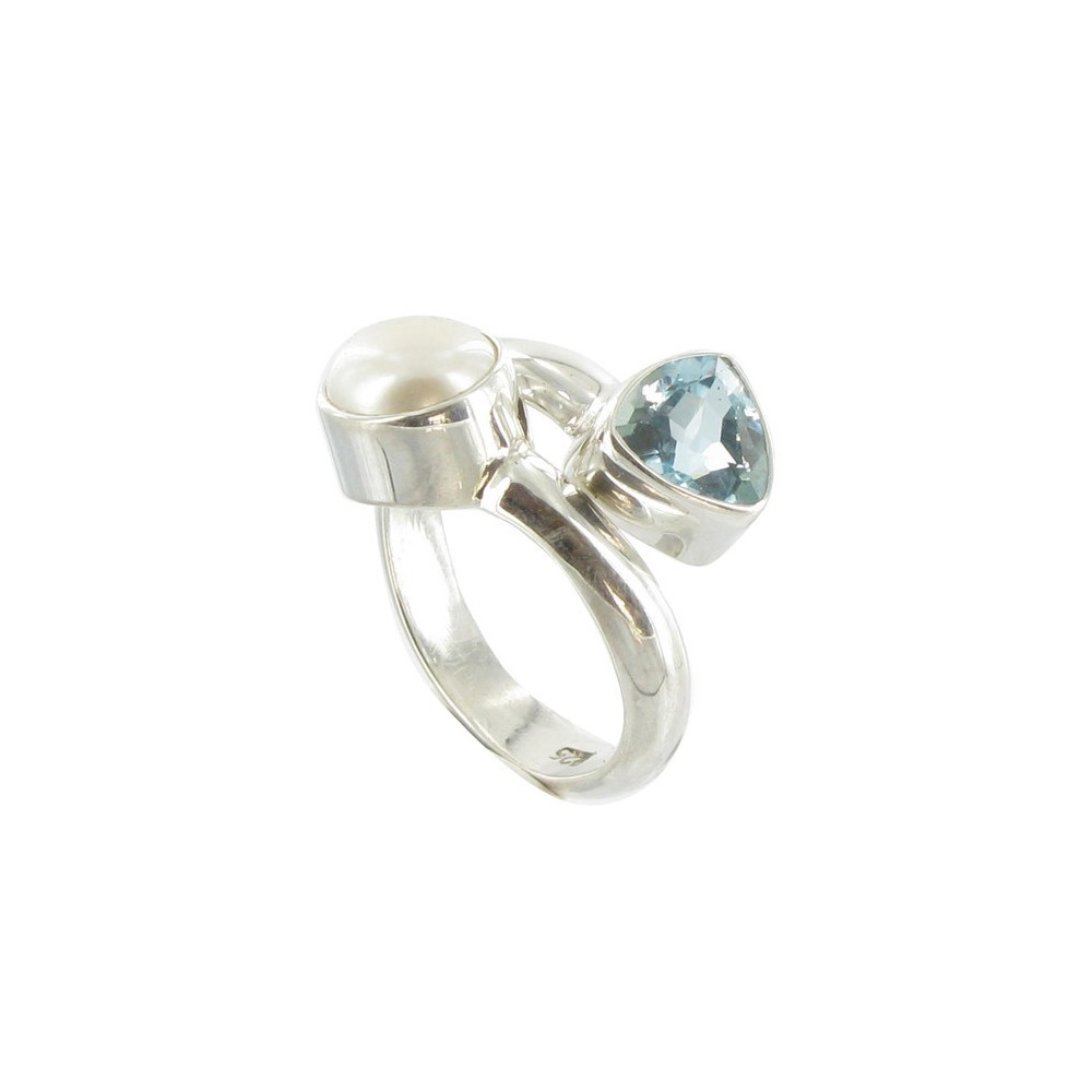 LES POULETTES BIJOUX - Bague Argent Perle de Culture et Topaze - taille 60
