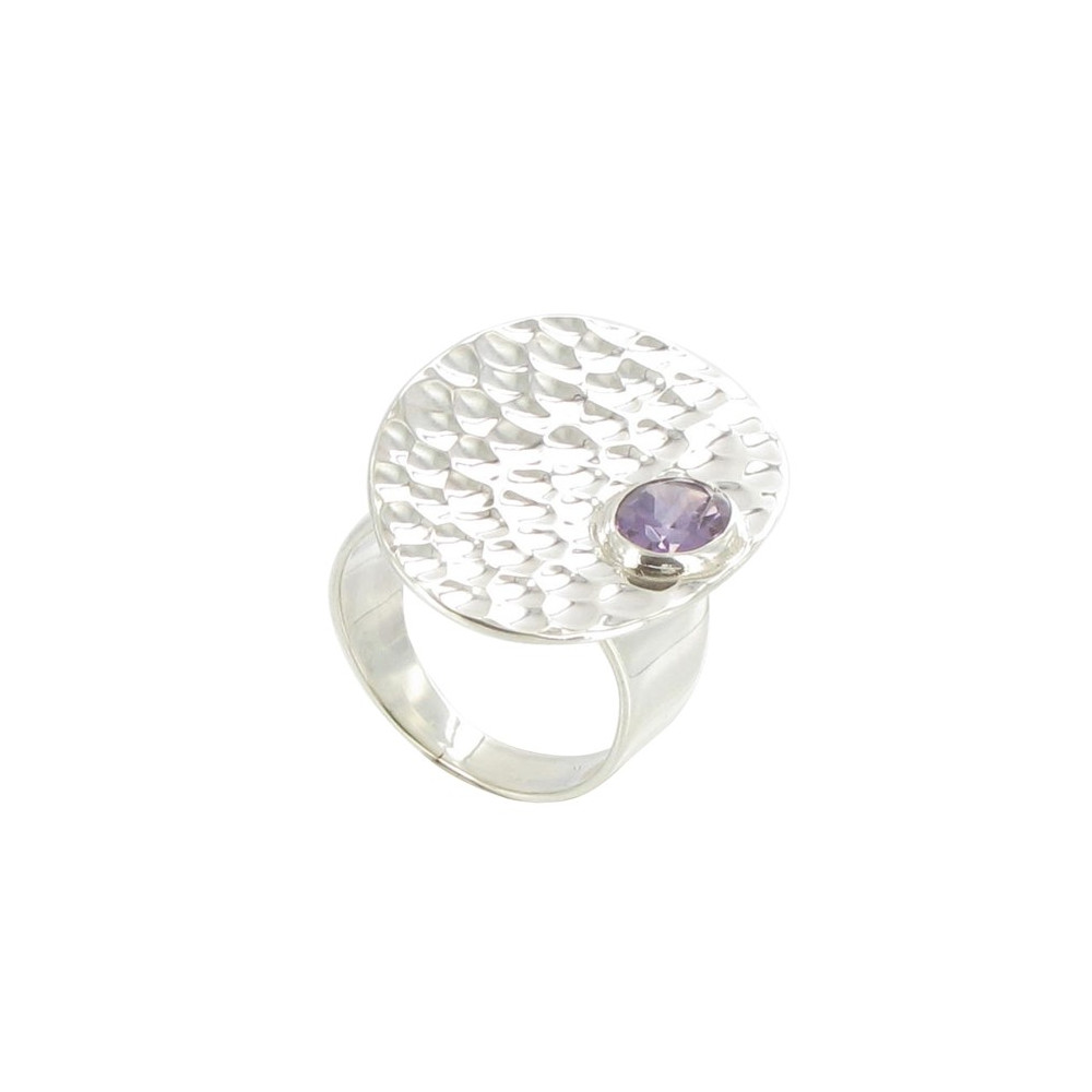 LES POULETTES BIJOUX Bague Argent 925 Martelée et son Améthyste Ovale - taille 56