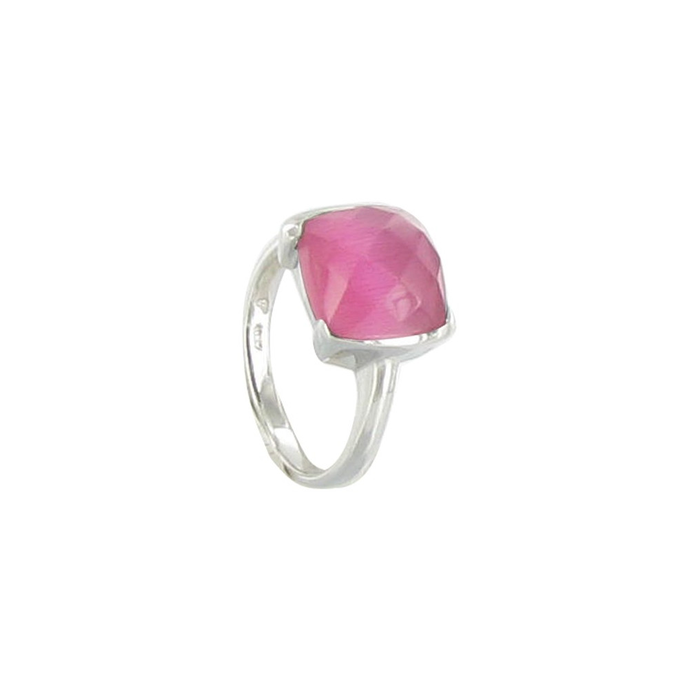 LES POULETTES BIJOUX Bague Argent 925 et son Carré Oeil de Chat Facetée Rose - taill