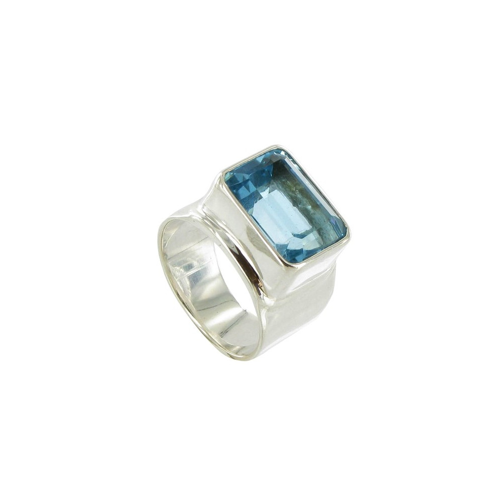 LES POULETTES BIJOUX V Bague Rectangle en Argent et Topaze Bleue - taille 56 LES POULETTES BIJOUX V Bague Rectangle en Argent et Topaze Bleue - taille 56