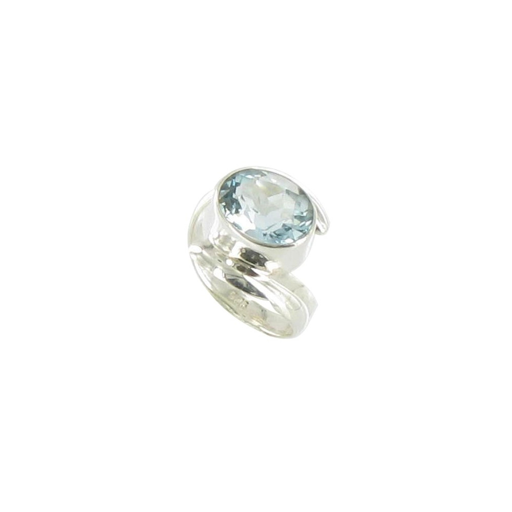 LES POULETTES BIJOUX V Bague Argent Grande Topaze Oval Horizontal - taille 54