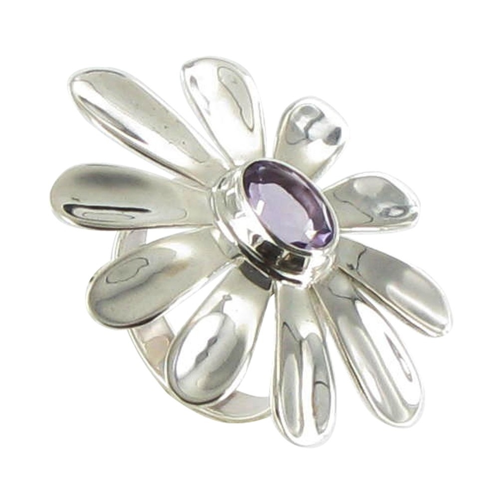 LES POULETTES BIJOUX Bague Argent Marguerite et son Améthyste Ovale - taille 52