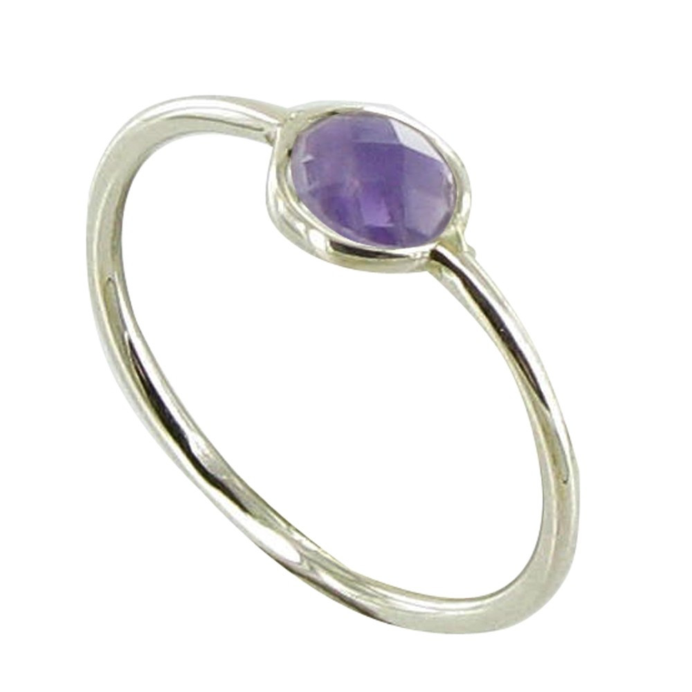 LES POULETTES BIJOUX V Bague Argent 925 Demi-Sphère d'Améthyste - taille 56