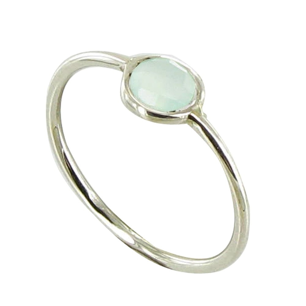 LES POULETTES BIJOUX V Bague Argent 925 Demi-Sphère de Calcédoine Vert d'Eau - taill