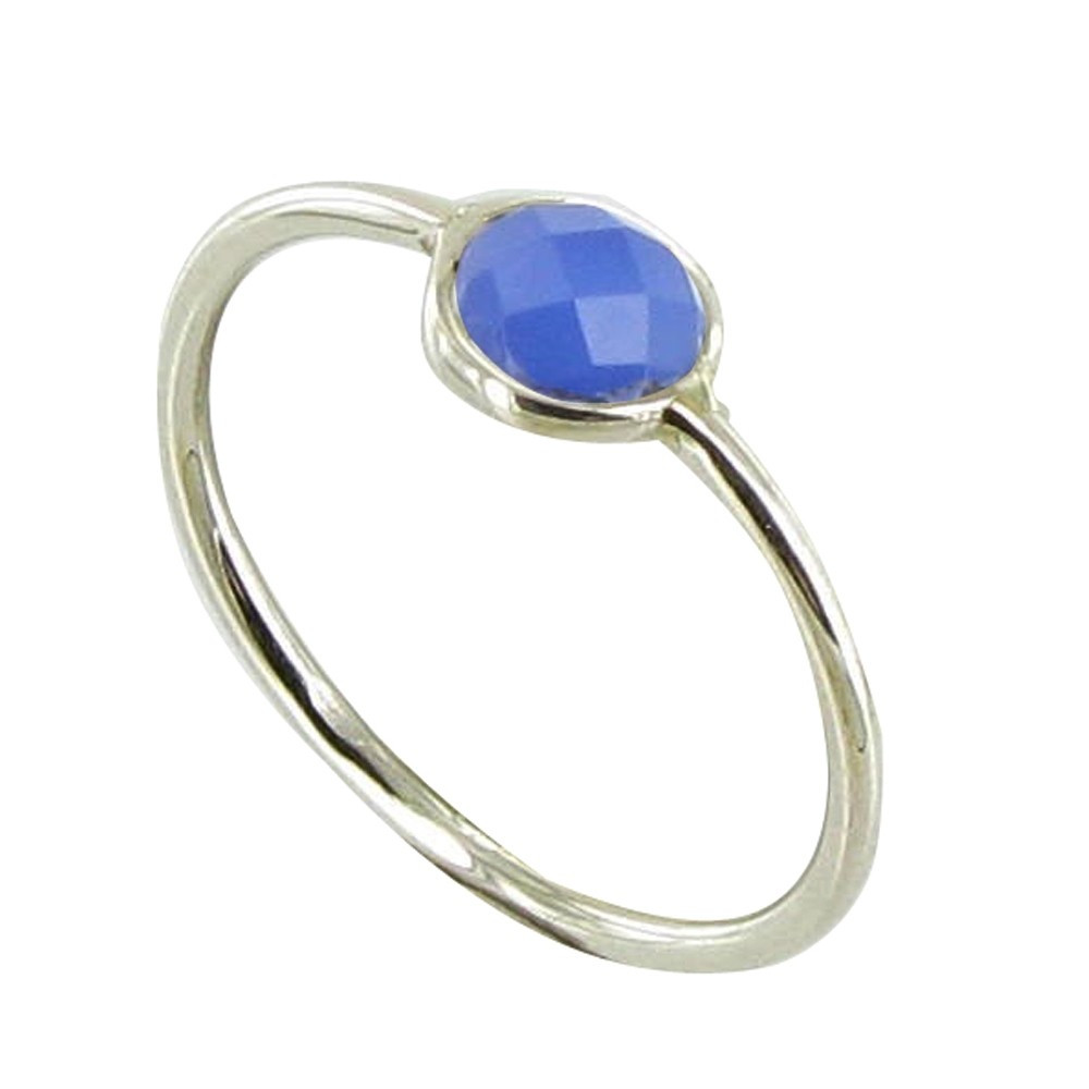 LES POULETTES BIJOUX V Bague Argent 925 Demi-Sphère de Calcédoine Bleu - taille 56