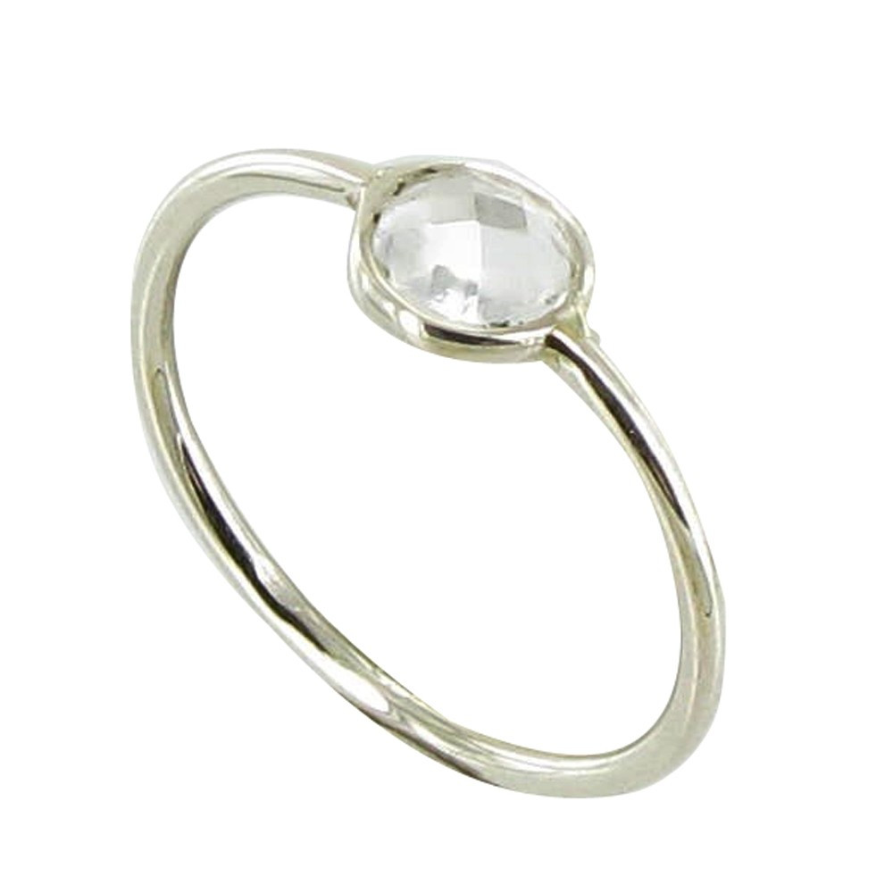 LES POULETTES BIJOUX V Bague Argent 925 Demi-Sphère de Quartz Cristal - taille 58