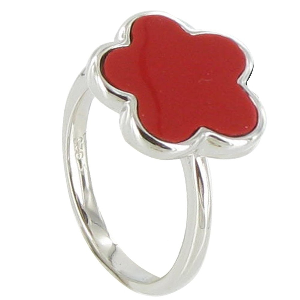 LES POULETTES BIJOUX Bague Argent 925 Chance et Corail - taille 52