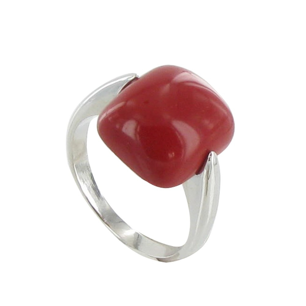 LES POULETTES BIJOUX Bague Argent Demi Lune Zirconium Corail - taille 58