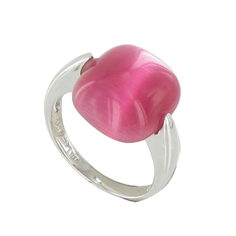 LES POULETTES BIJOUX Bague Argent Demi Lune Oeil de Chat Rose - taille 52