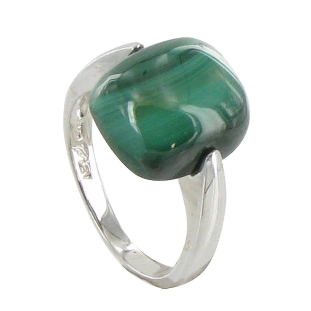 LES POULETTES BIJOUX Bague Argent Demi Lune Malachite Verte - taille 60
