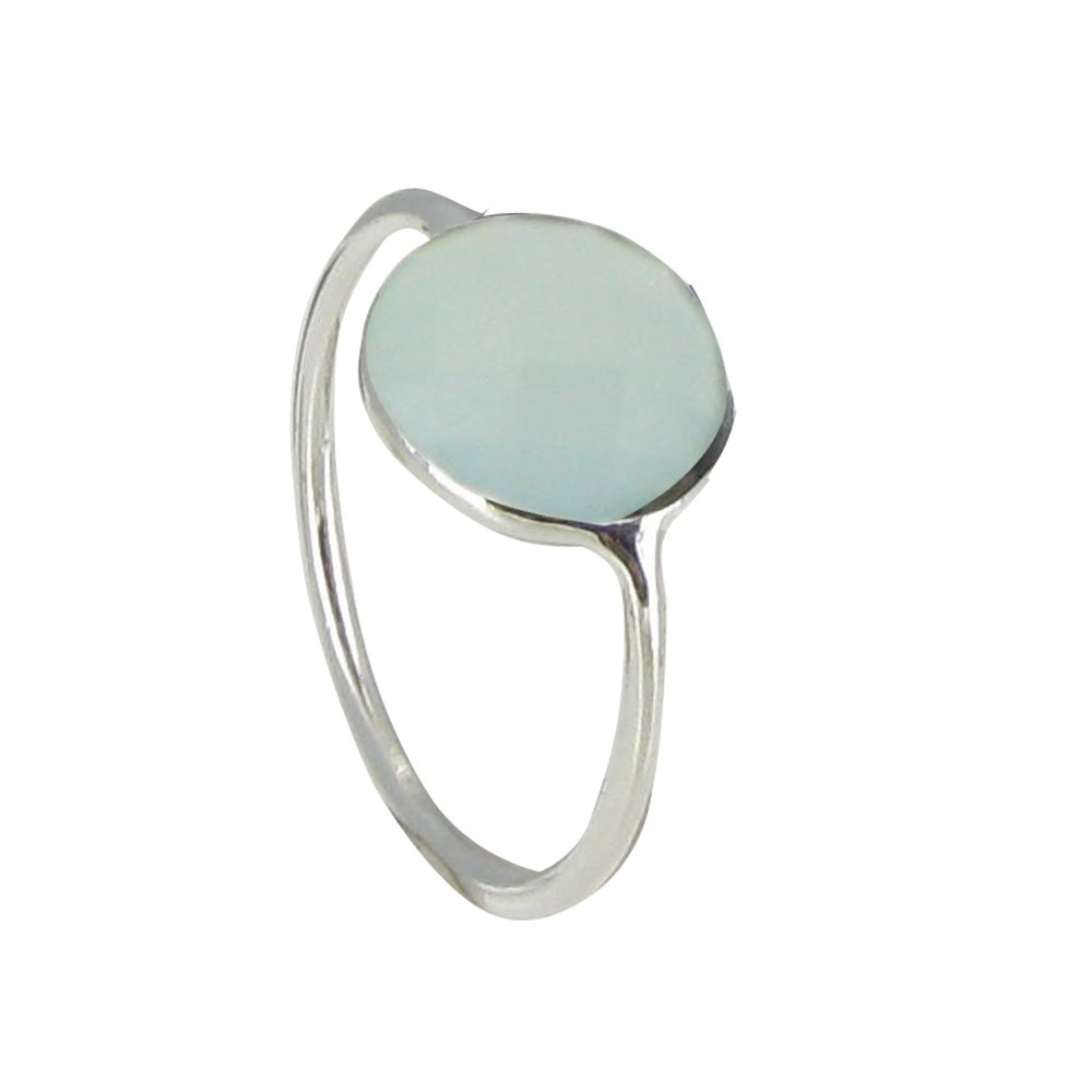 LES POULETTES BIJOUX V Bague Argent Grande Demi-Sphère Facettée de Calcédoine Vert d
