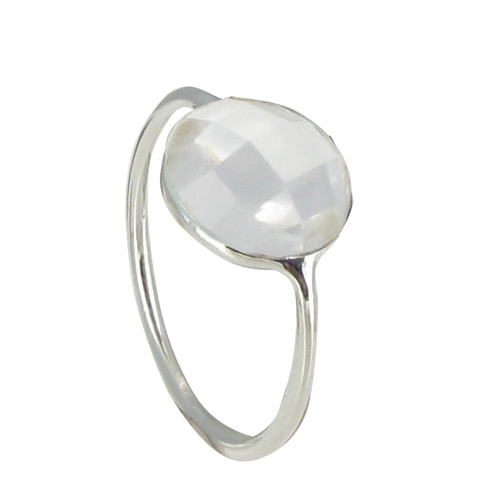 LES POULETTES BIJOUX Bague Argent Grande Demi-Sphère Facettée de Quartz Cristal - ta