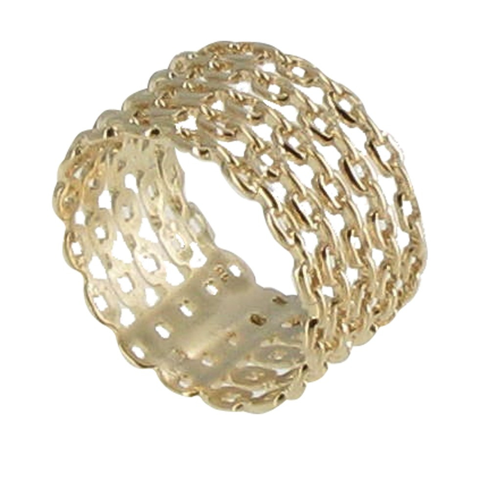 LES POULETTES BIJOUX - Bague Plaqué Or Tube de Chaines - taille 56