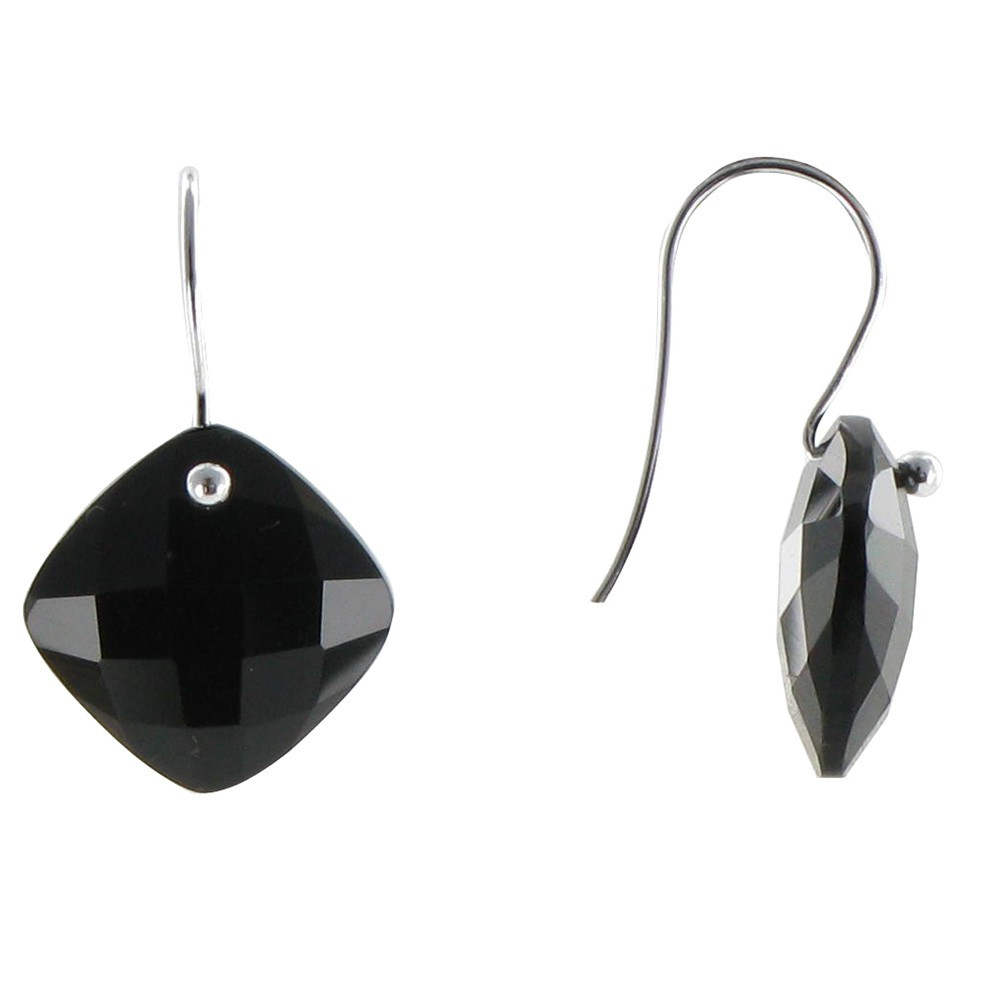 LES POULETTES BIJOUX Boucles d'Oreilles Crochet Argent Pavé d'Onyx Noir