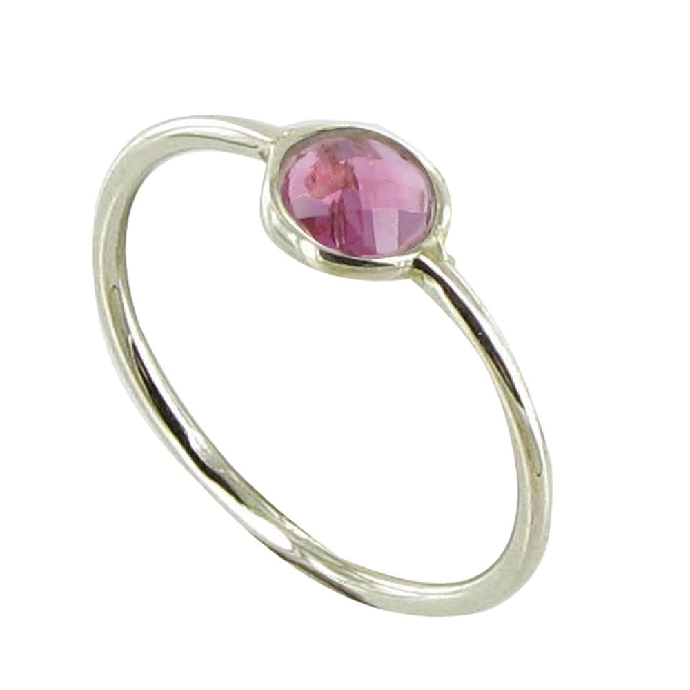 LES POULETTES BIJOUX Bague Argent 925 Demi-Sphère de Tourmaline Rose - taille 50