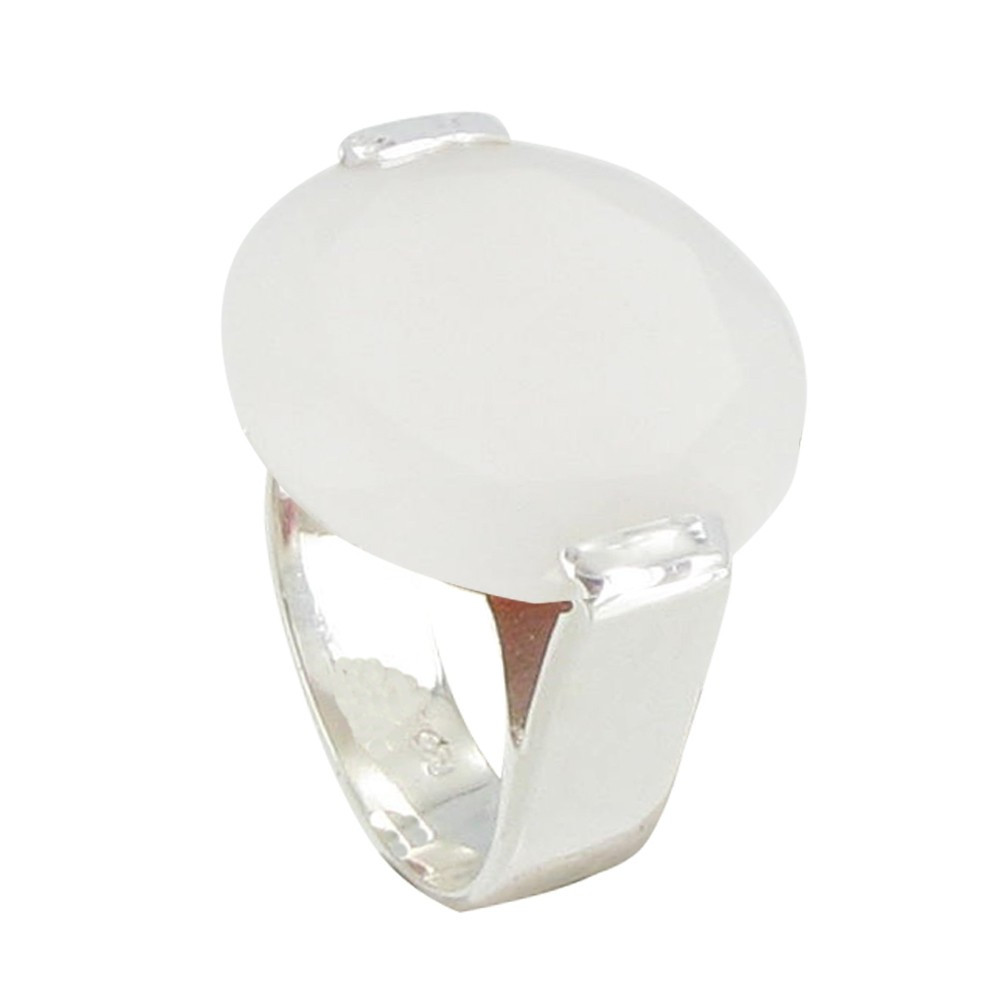 LES POULETTES BIJOUX Bague Argent Joyau d'Agate Blanche - taille 54
