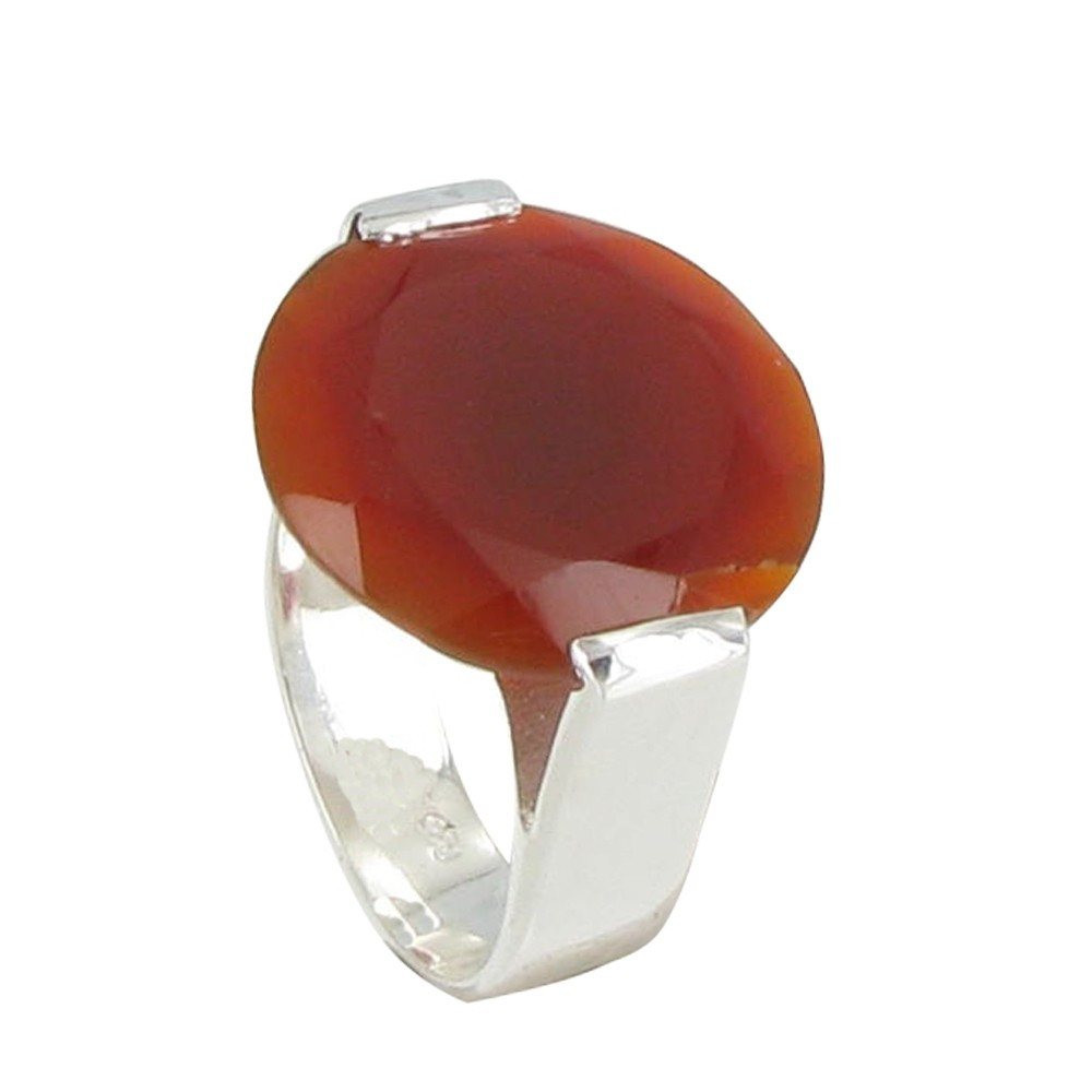 LES POULETTES BIJOUX Bague Argent Joyau d'Onyx Rouge Orangé - taille 50