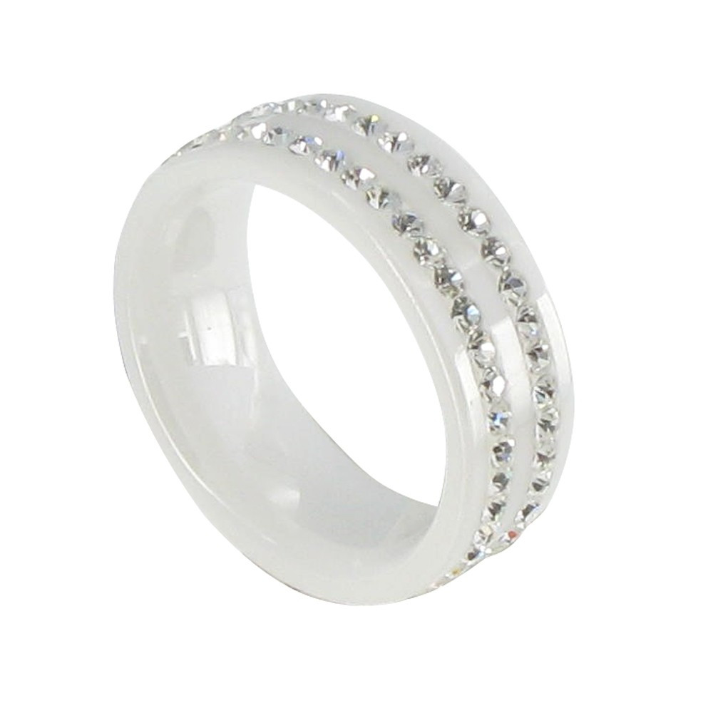 LES POULETTES BIJOUX Bague Anneau Large de Céramique Blanc et Strass - 8mm - taille