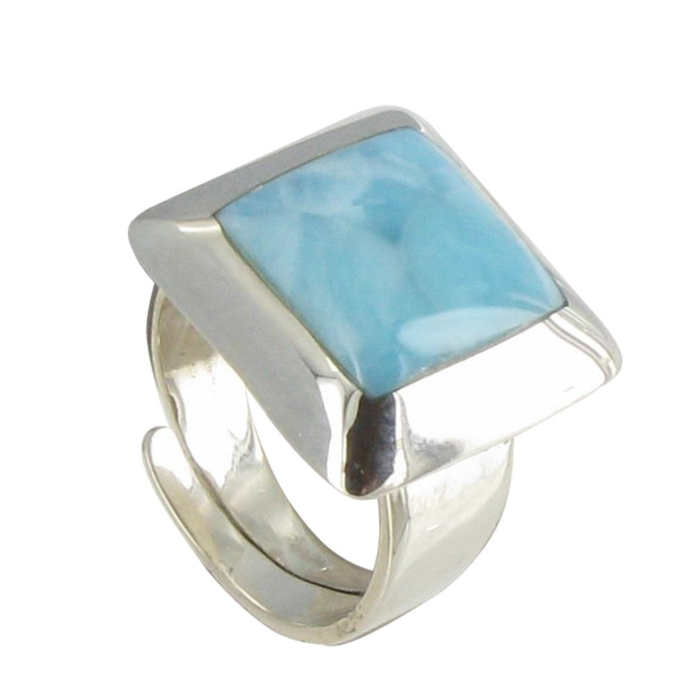 LES POULETTES BIJOUX Bague Argent 925 Carré et Larimar Dominicain