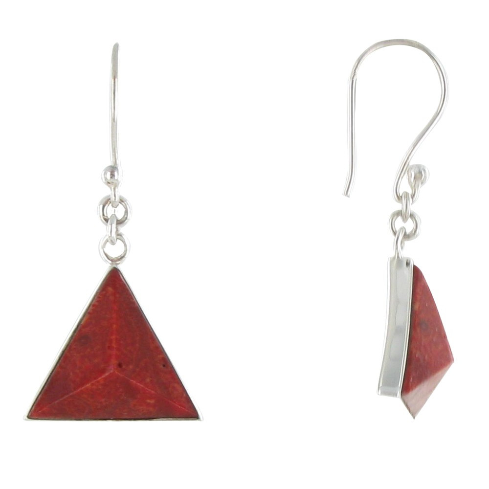 LES POULETTES BIJOUX Boucles d'Oreilles Argent Pyramide Couleur Corail