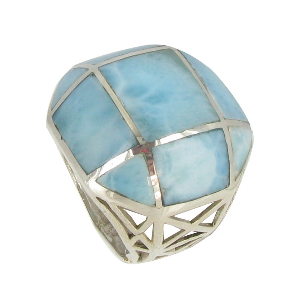 LES POULETTES BIJOUX Bague Joyau Argent 925 et Quadrillé de Larimar - taille 56