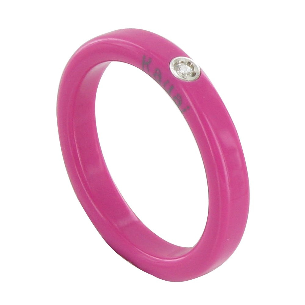 LES POULETTES BIJOUX Bague Diamant Blanc Résine Fuchsia et Argent 925 - taille 48