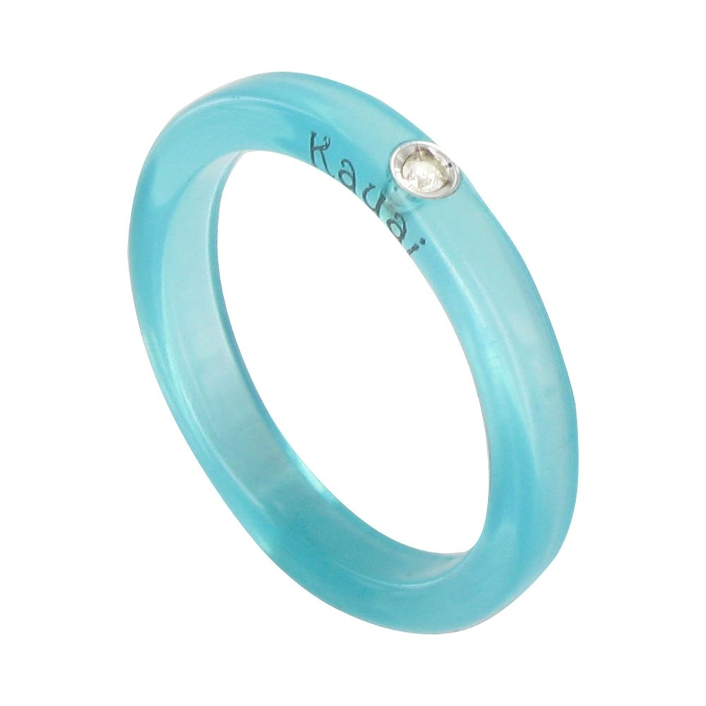 LES POULETTES BIJOUX Bague Diamant Blanc Résine Turquoise et Argent - taille 58