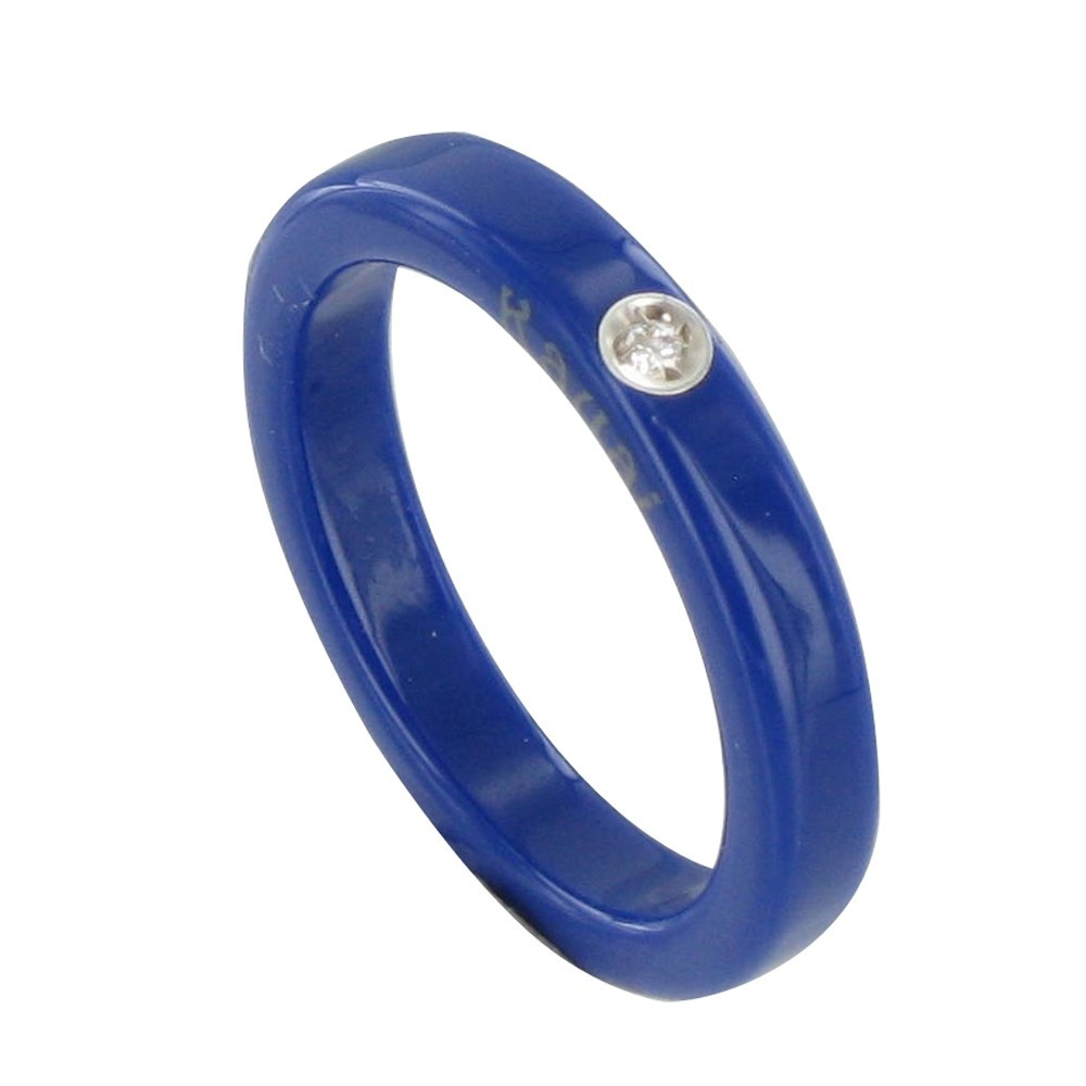 LES POULETTES BIJOUX Bague Diamant Blanc Résine Bleu Foncé et Argent 925 - taille 56