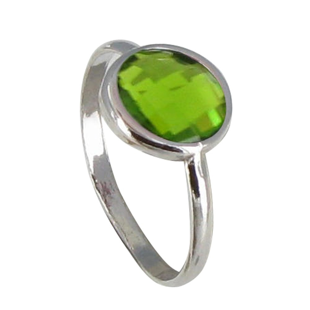 LES POULETTES BIJOUX Bague Argent Rond Cristal Vert - taille 56