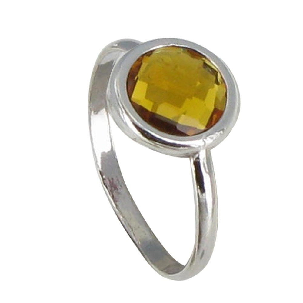 LES POULETTES BIJOUX Bague Argent Rond Cristal Jaune - taille 58