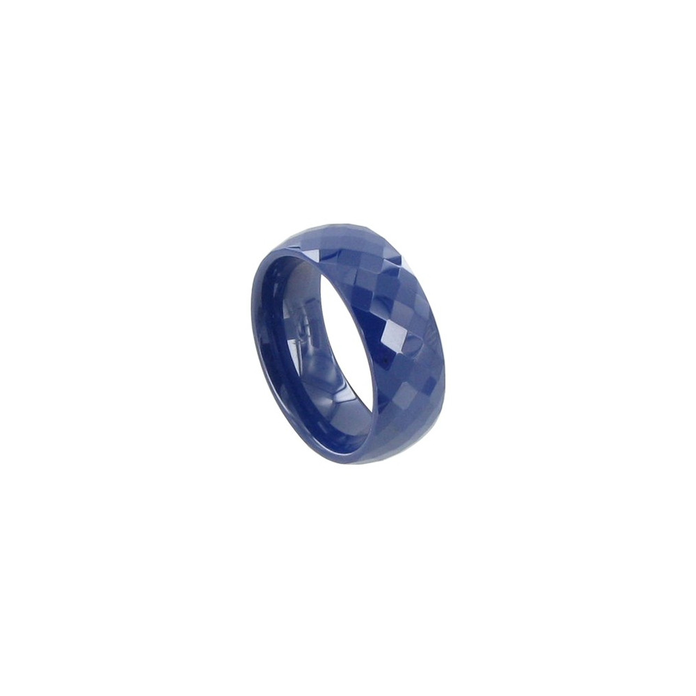 LES POULETTES BIJOUX V Bague Anneau Large de Céramique Bleue Facettée - 8mm - taille