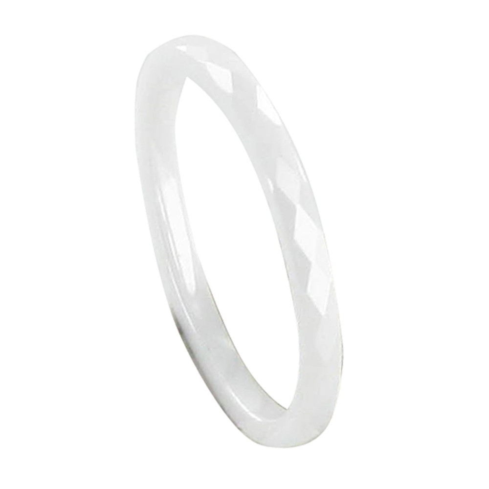 LES POULETTES BIJOUX Bague Anneau de Céramique Blanche Facettée - 2mm - taille 52