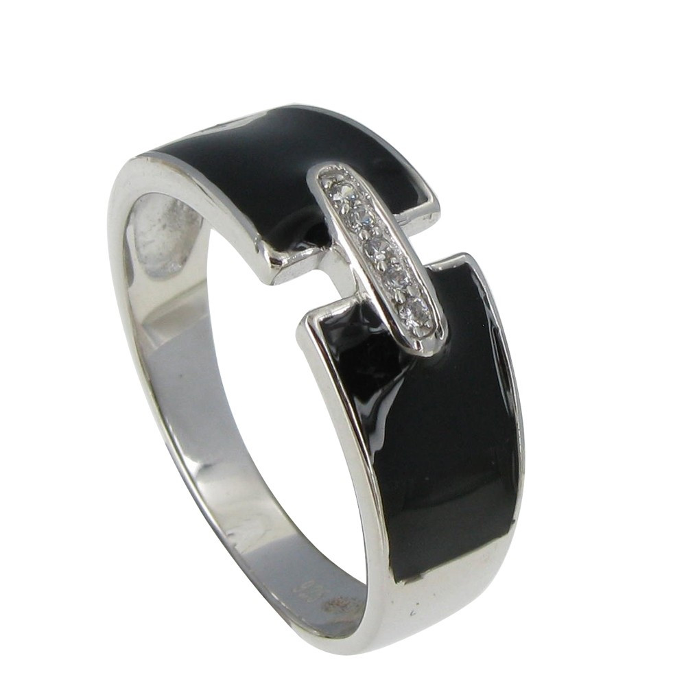 LES POULETTES BIJOUX Bague Argent et Résine Noire - taille 58