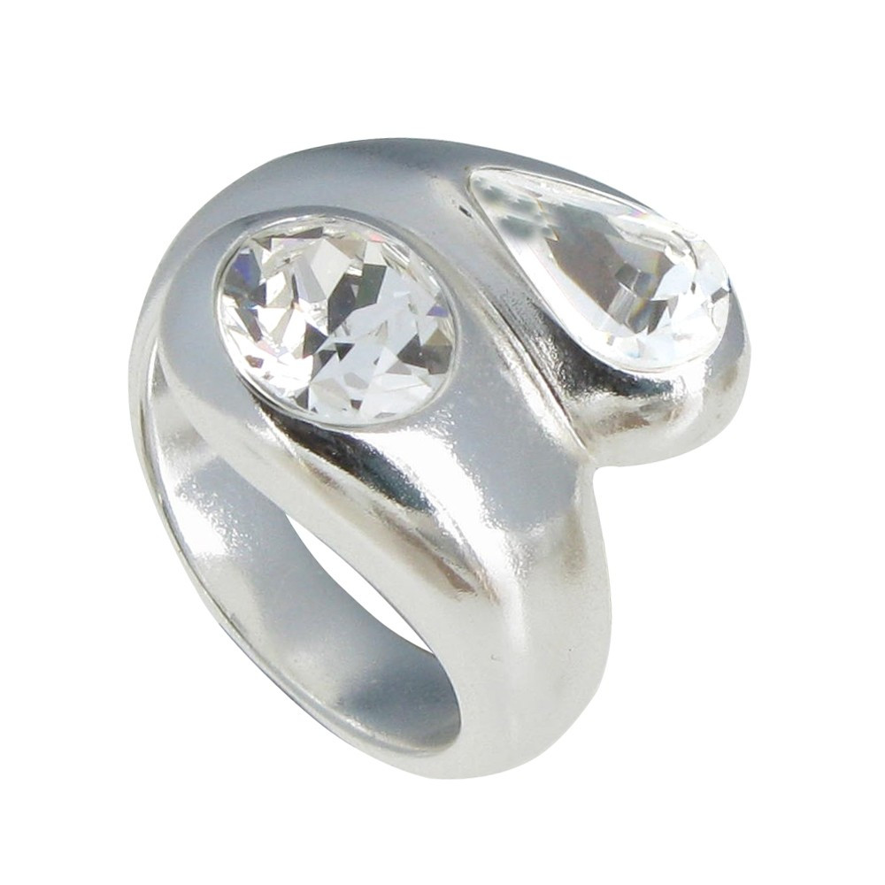 LES POULETTES BIJOUX Bague Plaqué Argent Toi et Moi Cristal