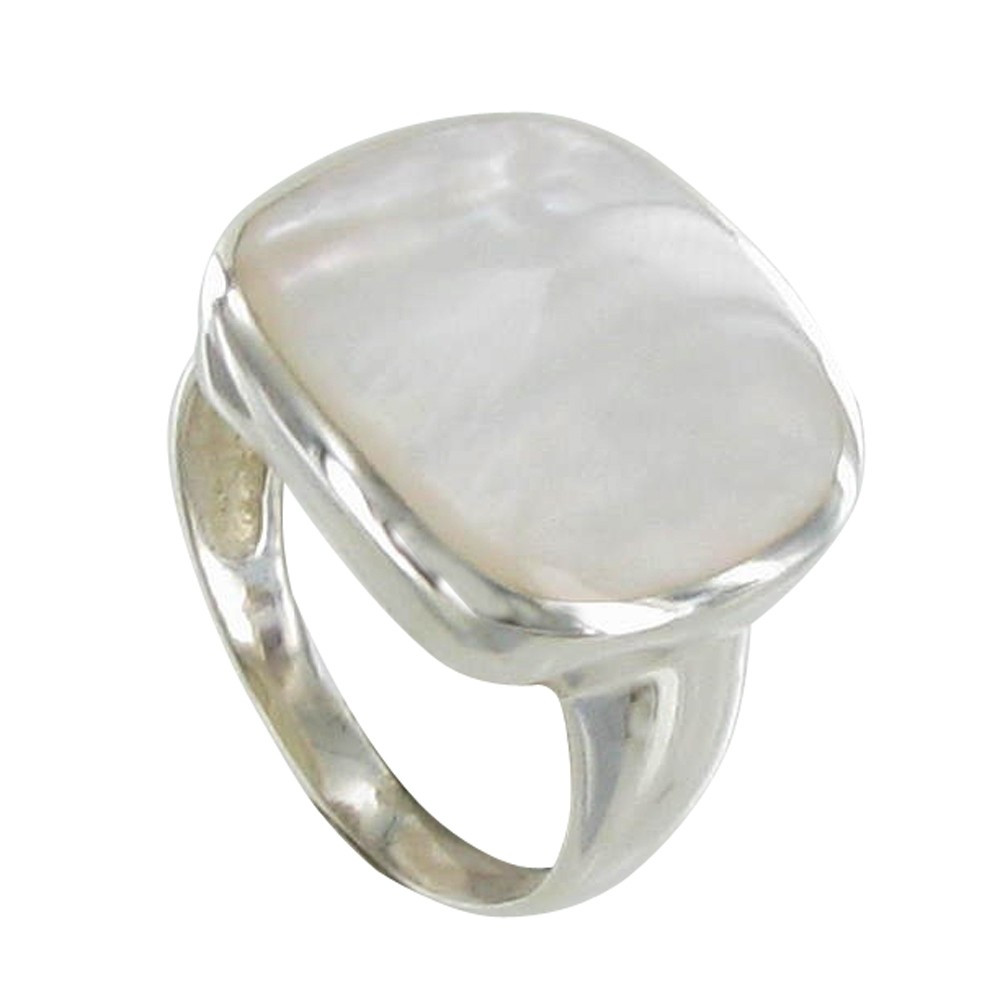 LES POULETTES BIJOUX Bague Argent 925 Pavé Carré de Nacre Ivoire - taille 52
