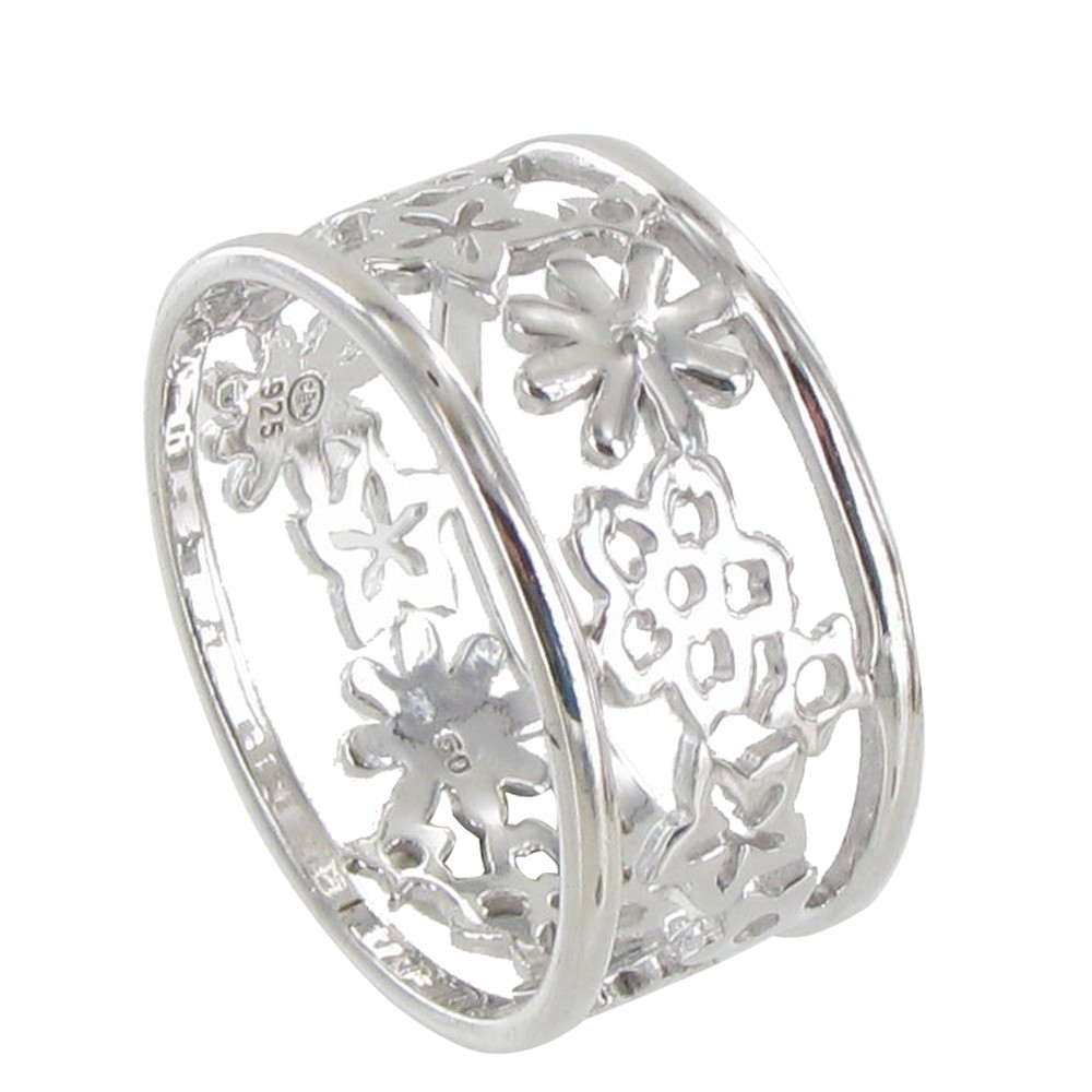 LES POULETTES BIJOUX Bague Argent Rhodié Tube de Petites Fleurs - taille 60