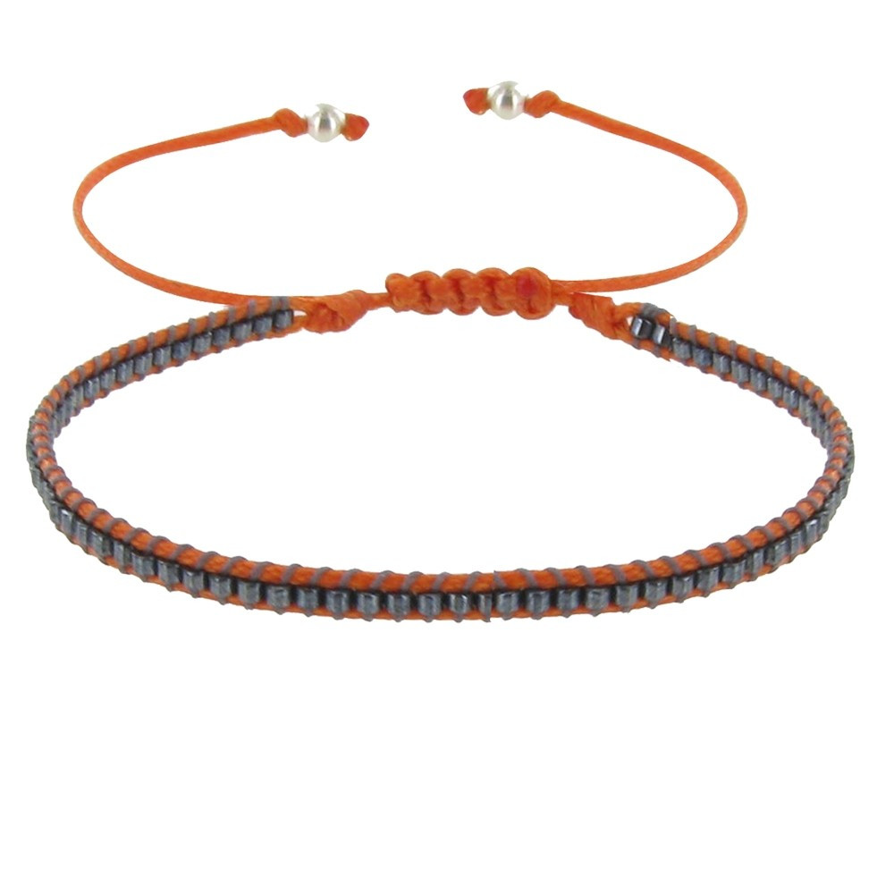 LES POULETTES BIJOUX Bracelet Perles Noires Lien Tréssé Orange et Gris