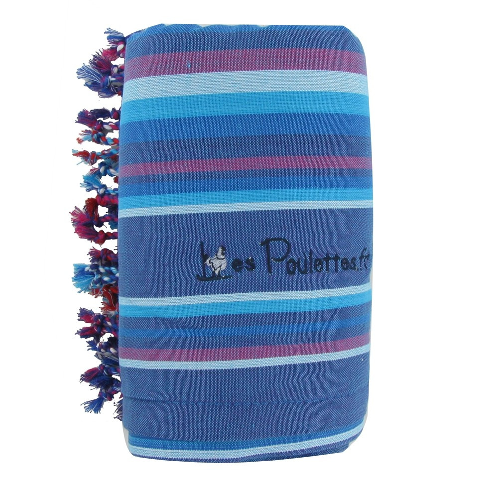 LES POULETTES BIJOUX V Kikoy Serviette Plage Coton Couleur Bleu Rayé Fuchsia Turquoi