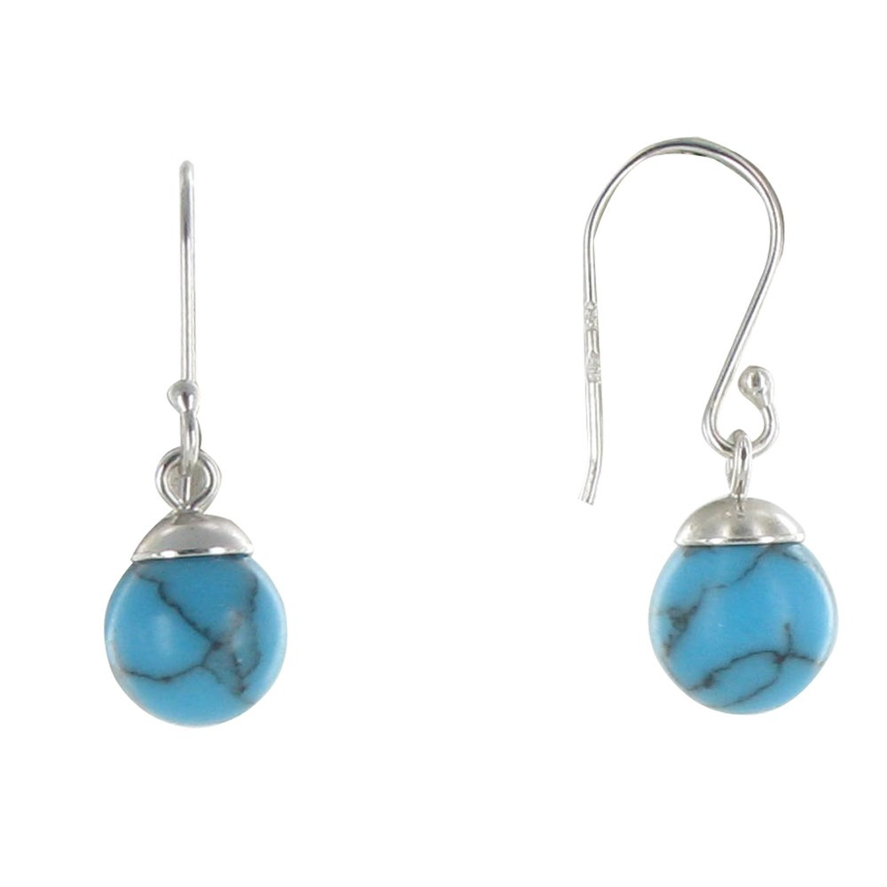 LES POULETTES BIJOUX V Boucles d'Oreilles Argent Rhodié Billes Couleur Turquoise