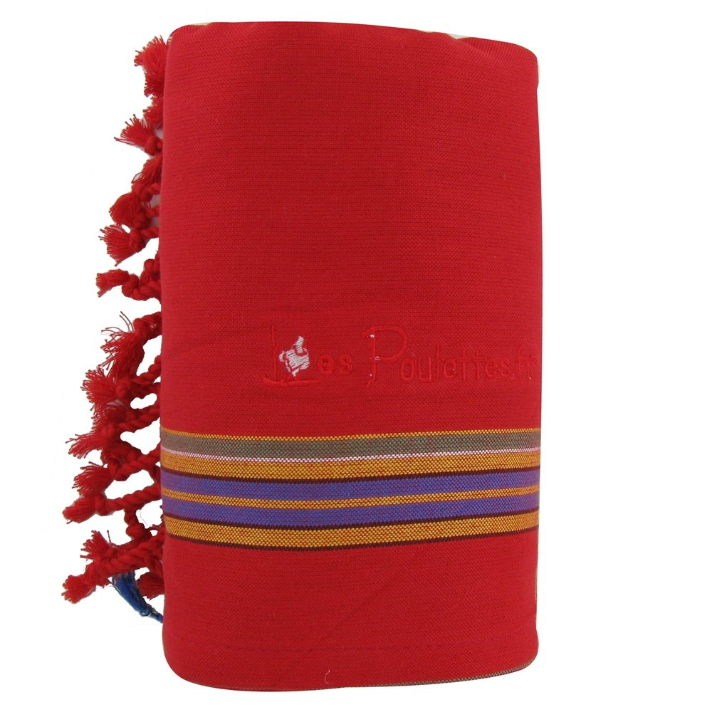 LES POULETTES BIJOUX Kikoy Serviette Plage Coton Couleur Rouge Eponge Bleu