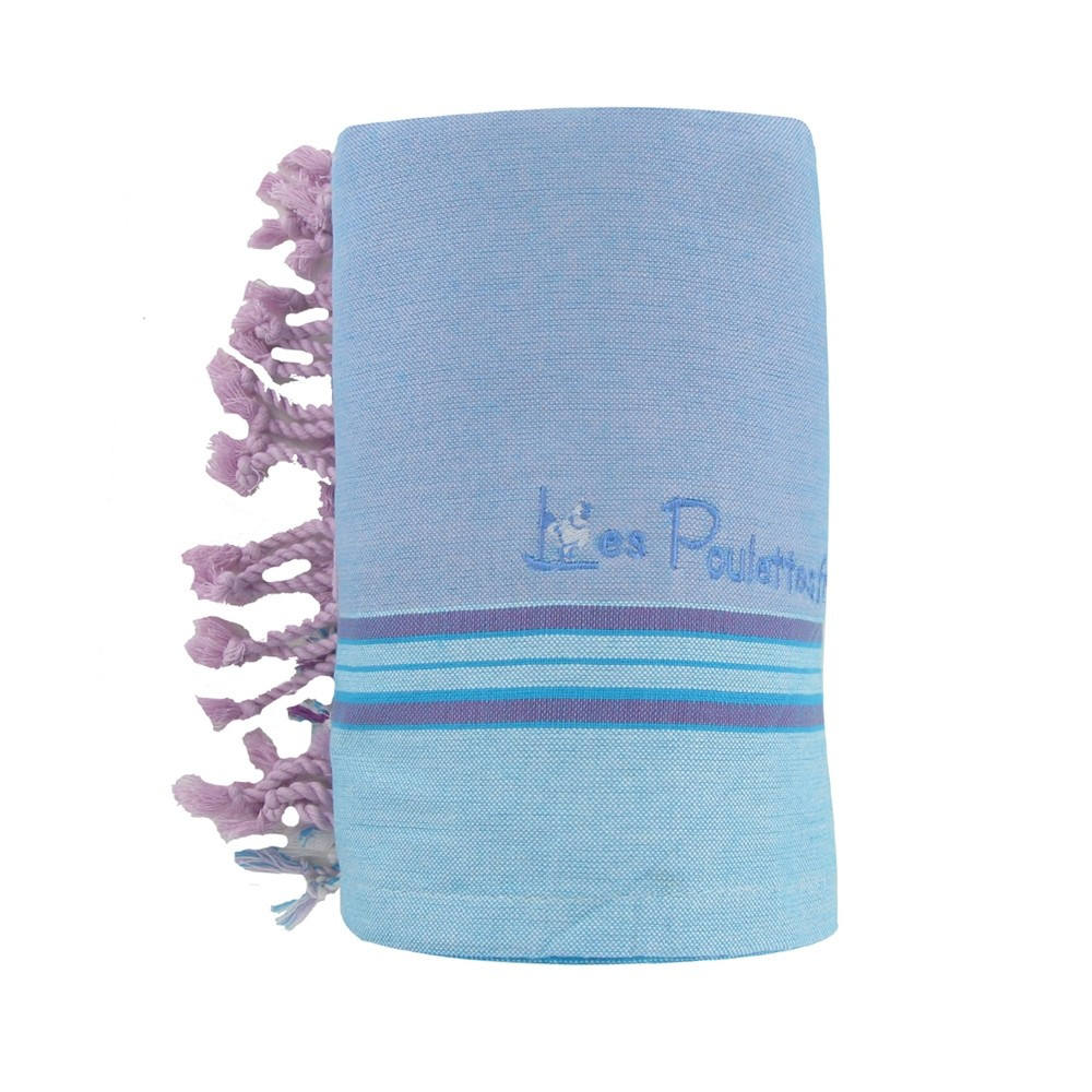 LES POULETTES BIJOUX Kikoy Serviette Plage Coton Couleur Bleu Ciel Parme